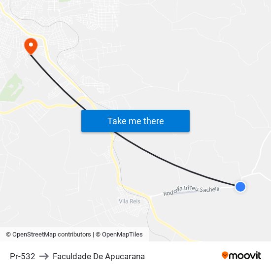 Pr-532 to Faculdade De Apucarana map