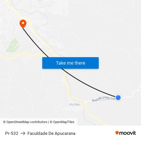 Pr-532 to Faculdade De Apucarana map