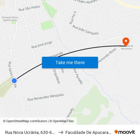 Rua Nova Ucrânia, 630-648 to Faculdade De Apucarana map