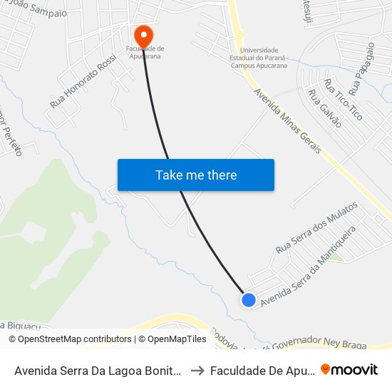 Avenida Serra Da Lagoa Bonita, 150-210 to Faculdade De Apucarana map
