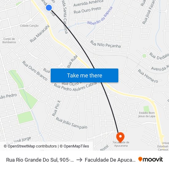 Rua Rio Grande Do Sul, 905-1059 to Faculdade De Apucarana map