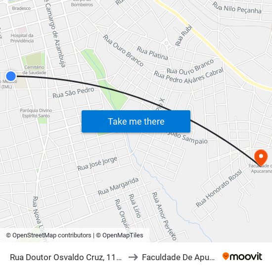 Rua Doutor Osvaldo Cruz, 1148-1240 to Faculdade De Apucarana map