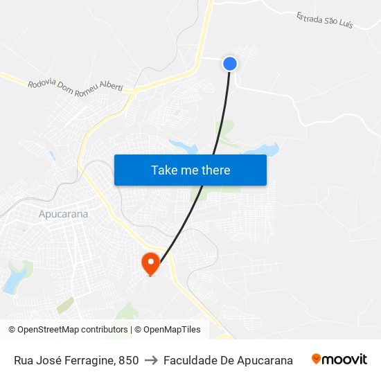 Rua José Ferragine, 850 to Faculdade De Apucarana map