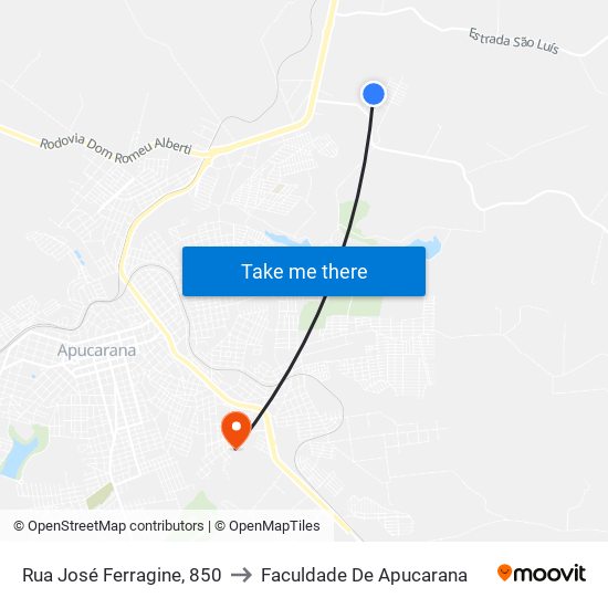 Rua José Ferragine, 850 to Faculdade De Apucarana map