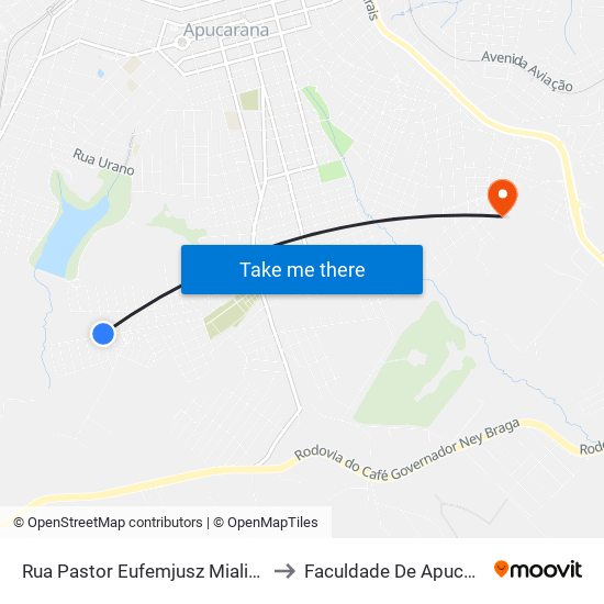 Rua Pastor Eufemjusz Mialik, 229 to Faculdade De Apucarana map