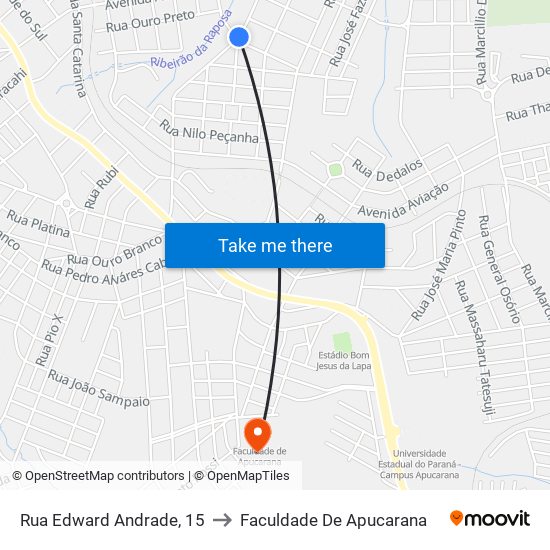 Rua Edward Andrade, 15 to Faculdade De Apucarana map