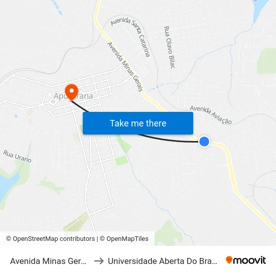 Avenida Minas Gerais, 2959-3067 to Universidade Aberta Do Brasil - Polo Apucarana map