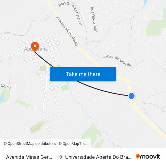 Avenida Minas Gerais, 3791-3977 to Universidade Aberta Do Brasil - Polo Apucarana map
