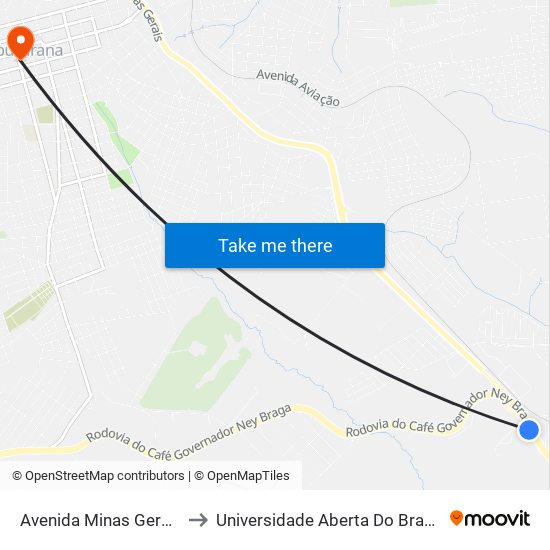 Avenida Minas Gerais, 6706-6810 to Universidade Aberta Do Brasil - Polo Apucarana map