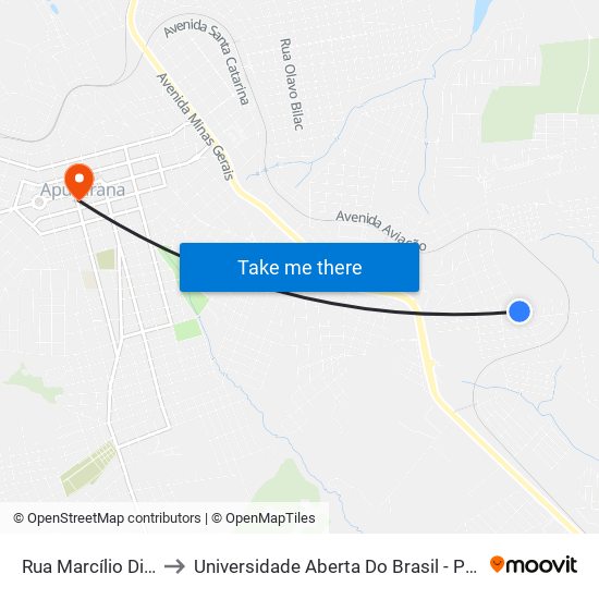 Rua Marcílio Dias, 418 to Universidade Aberta Do Brasil - Polo Apucarana map