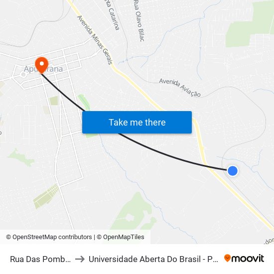 Rua Das Pombas, 154 to Universidade Aberta Do Brasil - Polo Apucarana map