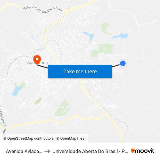 Avenida Aviacao, 3527 to Universidade Aberta Do Brasil - Polo Apucarana map