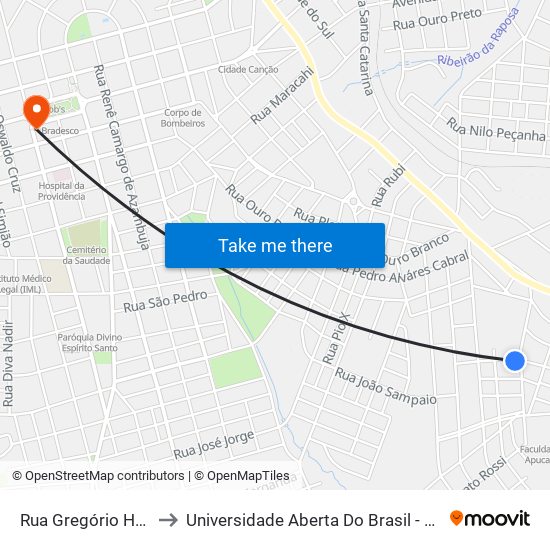 Rua Gregório Holak, 270 to Universidade Aberta Do Brasil - Polo Apucarana map