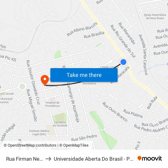 Rua Firman Neto, 410 to Universidade Aberta Do Brasil - Polo Apucarana map