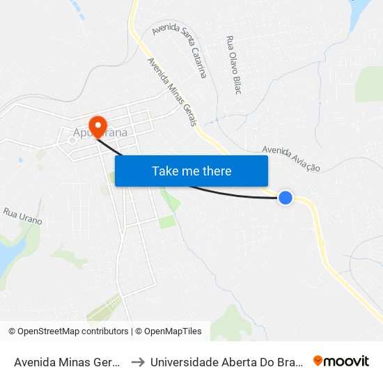 Avenida Minas Gerais, 3070-3138 to Universidade Aberta Do Brasil - Polo Apucarana map
