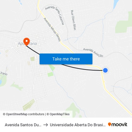 Avenida Santos Dumont, 2-222 to Universidade Aberta Do Brasil - Polo Apucarana map