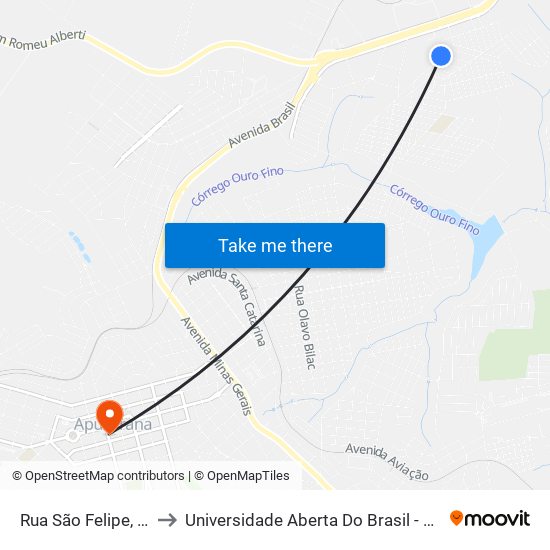 Rua São Felipe, 877-951 to Universidade Aberta Do Brasil - Polo Apucarana map