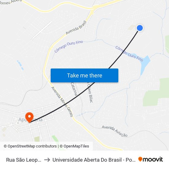 Rua São Leopoldo, 3 to Universidade Aberta Do Brasil - Polo Apucarana map