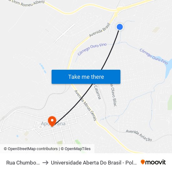 Rua Chumbo, 2-34 to Universidade Aberta Do Brasil - Polo Apucarana map