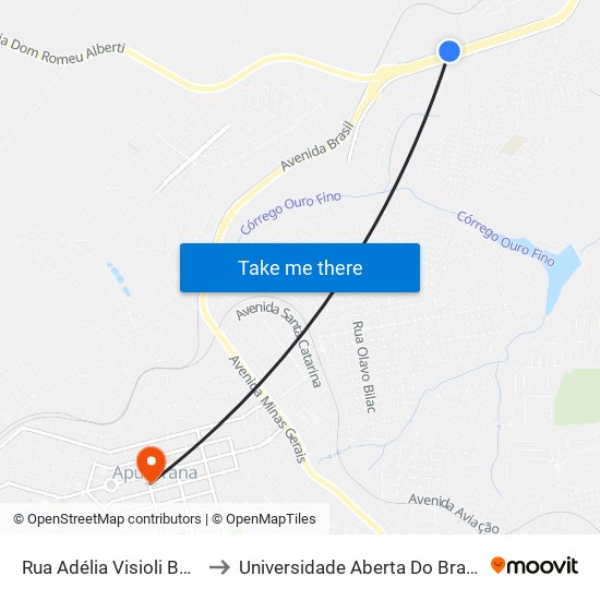 Rua Adélia Visioli Barreto, 497-515 to Universidade Aberta Do Brasil - Polo Apucarana map