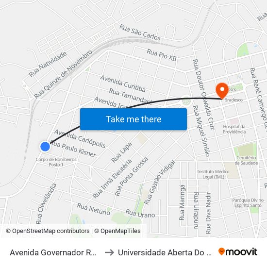 Avenida Governador Roberto Da Silveira, 293 to Universidade Aberta Do Brasil - Polo Apucarana map