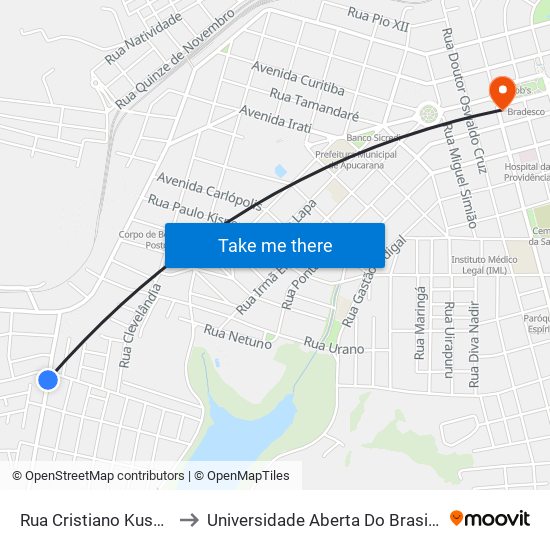 Rua Cristiano Kussmaul, 1-151 to Universidade Aberta Do Brasil - Polo Apucarana map