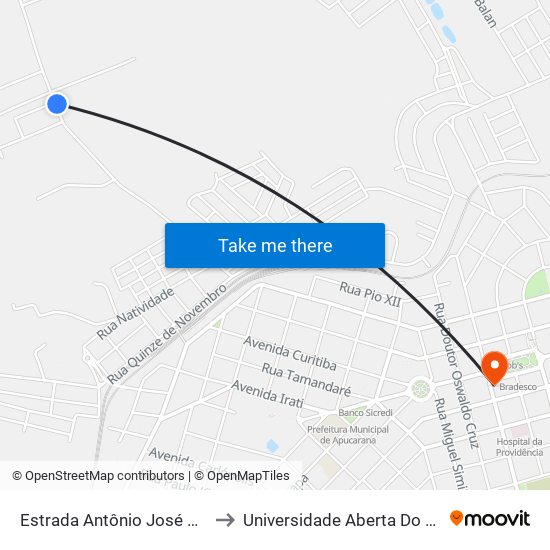 Estrada Antônio José De Oliveira, 1789-1875 to Universidade Aberta Do Brasil - Polo Apucarana map