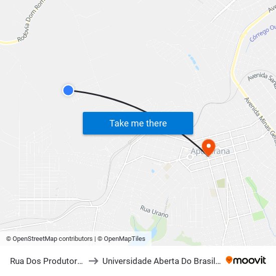 Rua Dos Produtores, 376-632 to Universidade Aberta Do Brasil - Polo Apucarana map