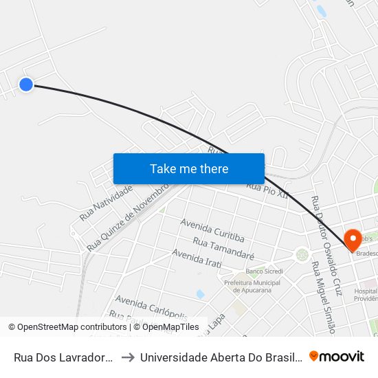 Rua Dos Lavradores, 188-430 to Universidade Aberta Do Brasil - Polo Apucarana map