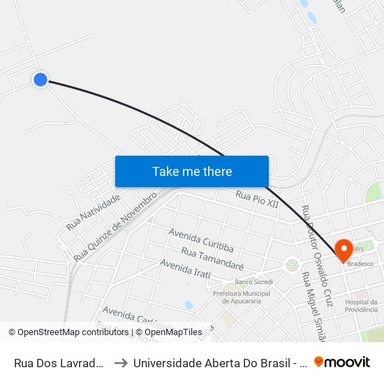 Rua Dos Lavradores, 1-51 to Universidade Aberta Do Brasil - Polo Apucarana map