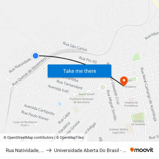 Rua Natividade, 843-951 to Universidade Aberta Do Brasil - Polo Apucarana map