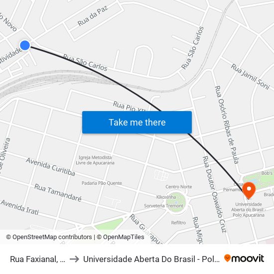 Rua Faxianal, 57-89 to Universidade Aberta Do Brasil - Polo Apucarana map