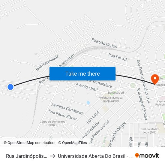 Rua Jardinópolis, 352-388 to Universidade Aberta Do Brasil - Polo Apucarana map