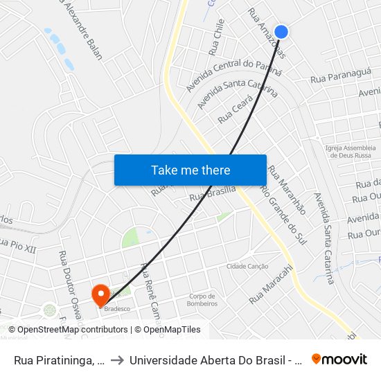 Rua Piratininga, 180-268 to Universidade Aberta Do Brasil - Polo Apucarana map