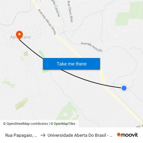 Rua Papagaio, 222-350 to Universidade Aberta Do Brasil - Polo Apucarana map