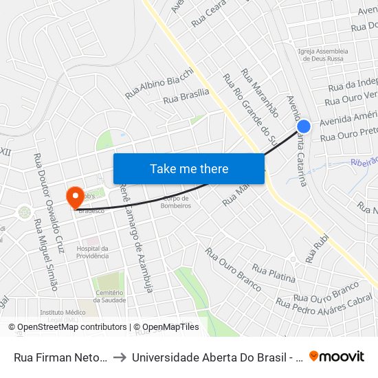 Rua Firman Neto, 830-886 to Universidade Aberta Do Brasil - Polo Apucarana map