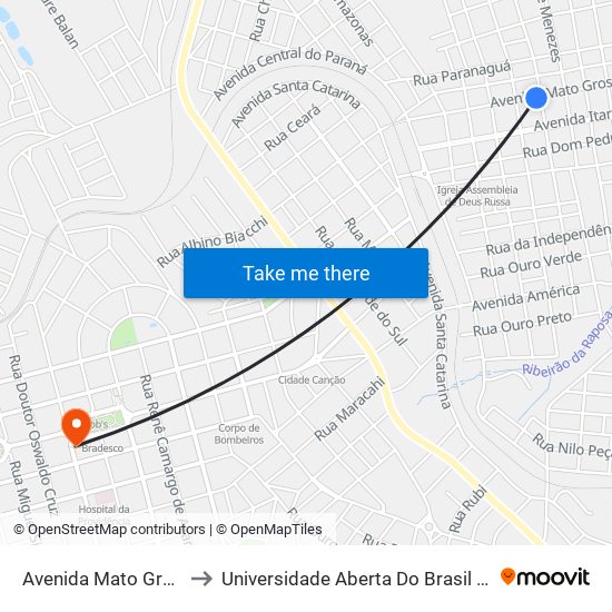 Avenida Mato Grosso, 1172 to Universidade Aberta Do Brasil - Polo Apucarana map