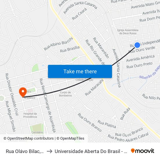 Rua Olávo Bilac, 353-453 to Universidade Aberta Do Brasil - Polo Apucarana map