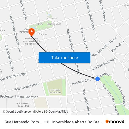 Rua Hernando Pombo Ricardo, 26 to Universidade Aberta Do Brasil - Polo Apucarana map