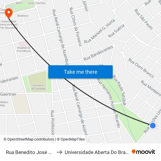 Rua Benedito José Dos Santos, 120 to Universidade Aberta Do Brasil - Polo Apucarana map