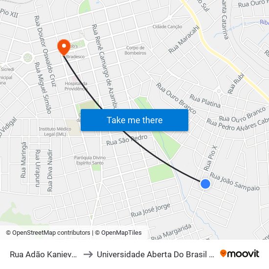 Rua Adão Kanievski, 57-113 to Universidade Aberta Do Brasil - Polo Apucarana map