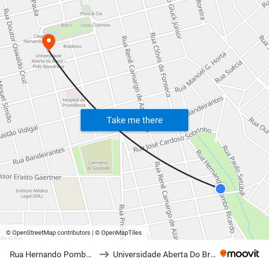Rua Hernando Pombo Ricardo, 289-379 to Universidade Aberta Do Brasil - Polo Apucarana map
