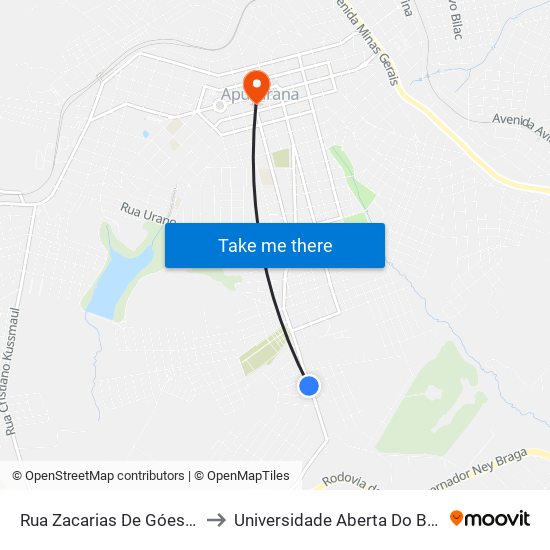 Rua Zacarias De Góes E Vasconcelos, 74 to Universidade Aberta Do Brasil - Polo Apucarana map