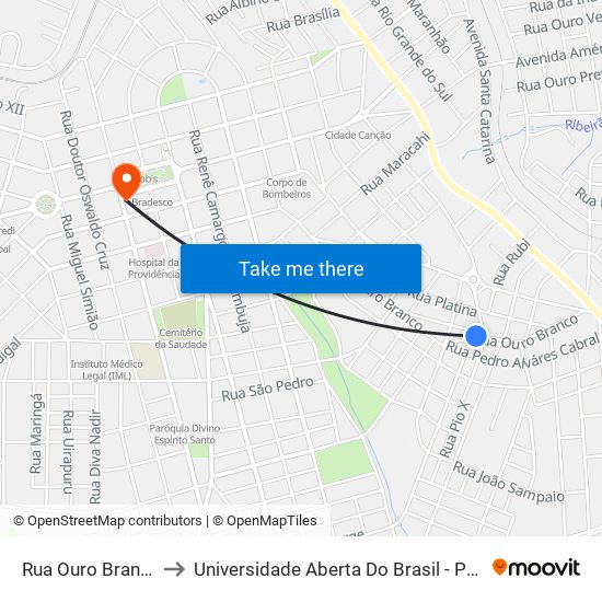 Rua Ouro Branco, 955 to Universidade Aberta Do Brasil - Polo Apucarana map