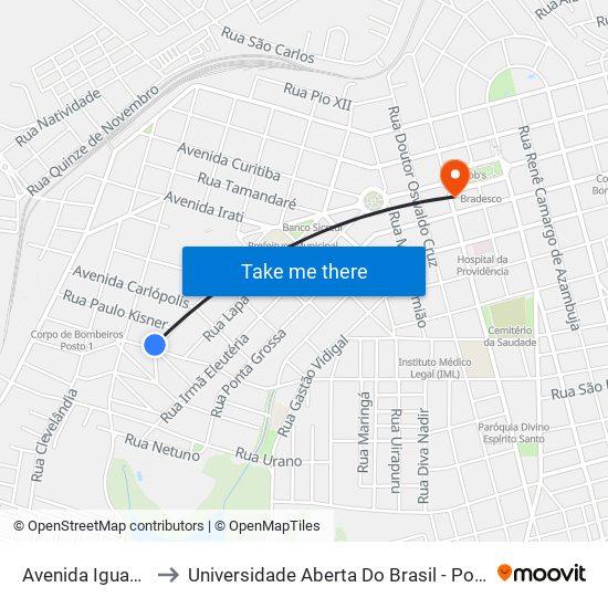 Avenida Iguaçu, 594 to Universidade Aberta Do Brasil - Polo Apucarana map