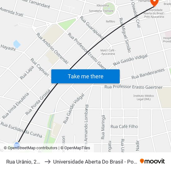 Rua Urânio, 206-270 to Universidade Aberta Do Brasil - Polo Apucarana map