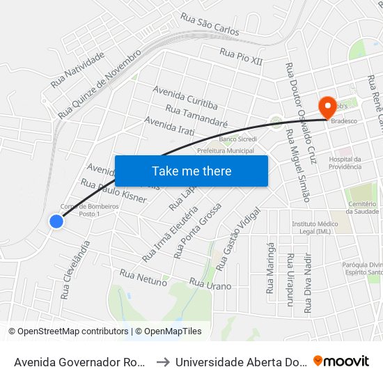 Avenida Governador Roberto Da Silveira, 441-551 to Universidade Aberta Do Brasil - Polo Apucarana map