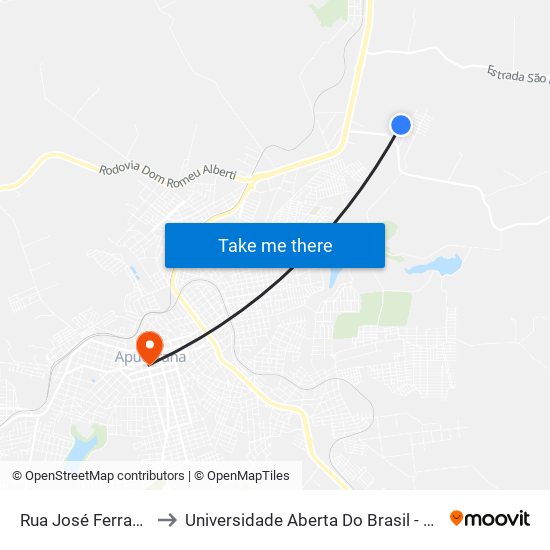 Rua José Ferragine, 850 to Universidade Aberta Do Brasil - Polo Apucarana map