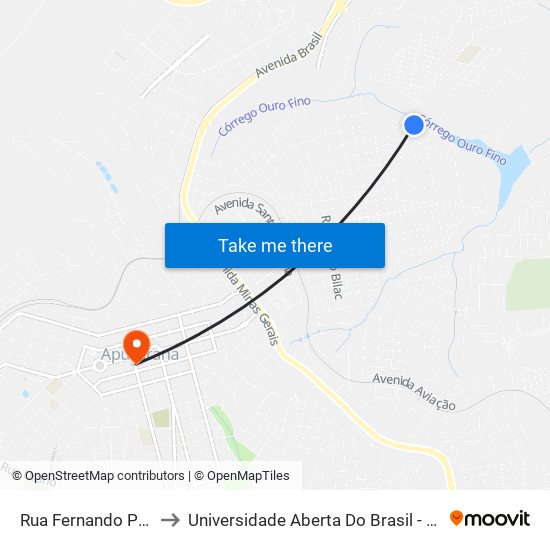 Rua Fernando Pereira, 96 to Universidade Aberta Do Brasil - Polo Apucarana map