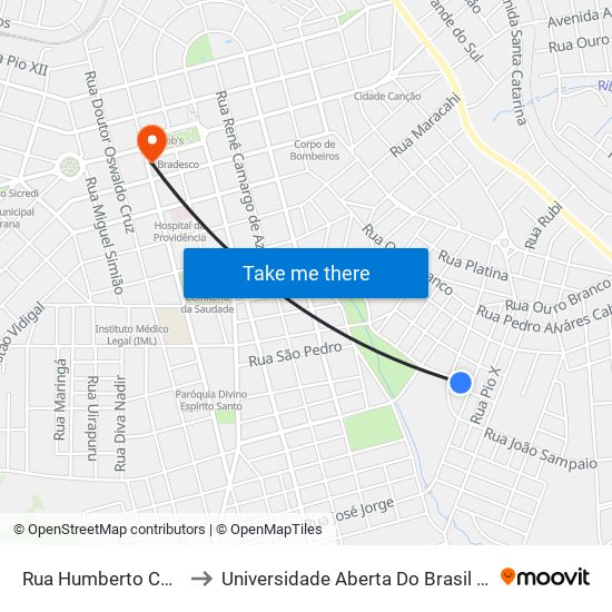 Rua Humberto Contato, 295 to Universidade Aberta Do Brasil - Polo Apucarana map